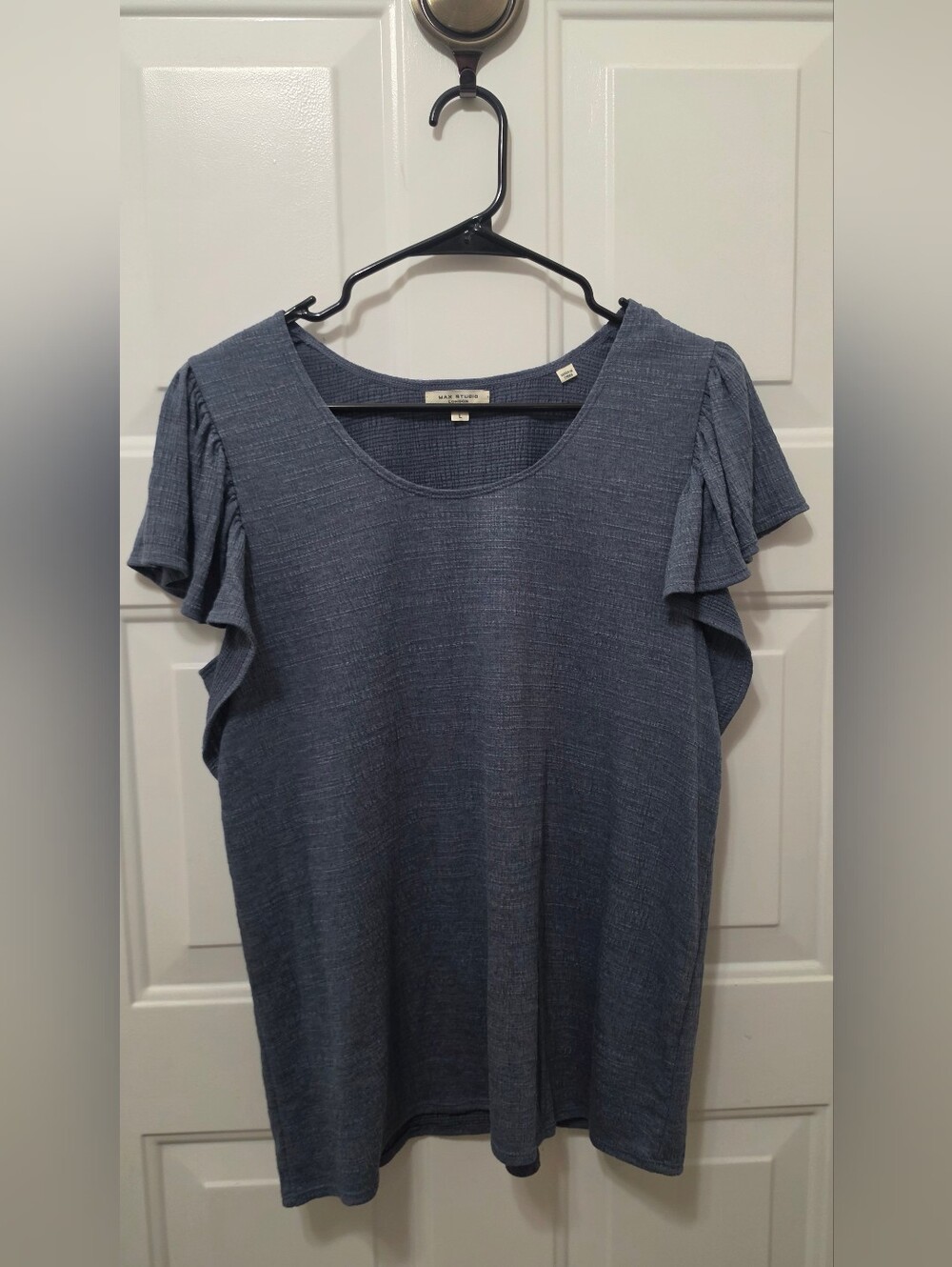 Max Studio London Blue Flutter Ruffle Sleeve Top Size Large